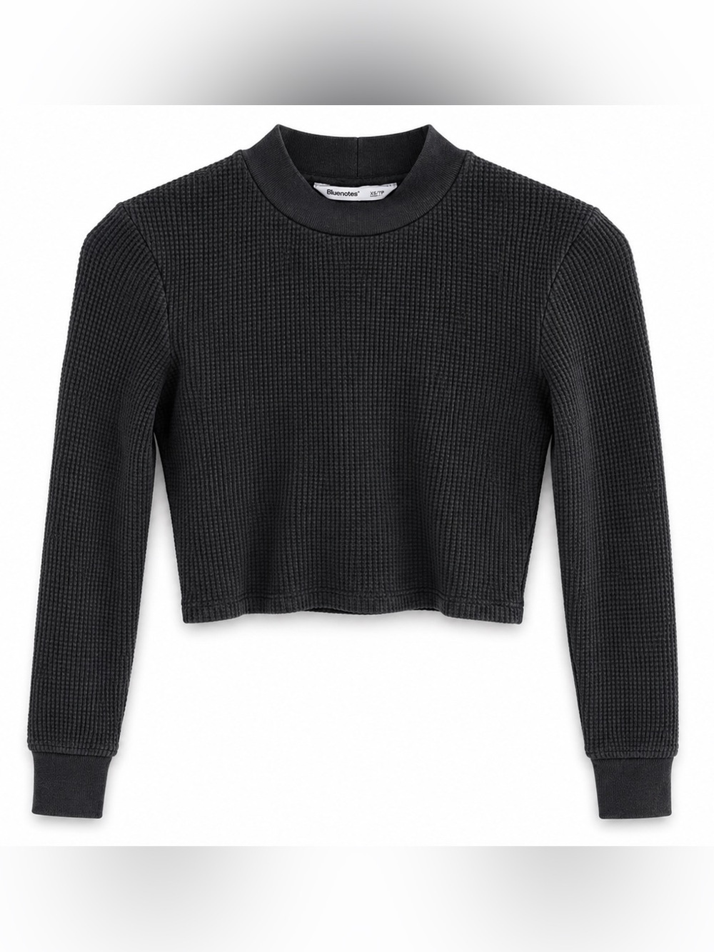 Blank NYC Black Waffle Knit Cropped Long Sleeve Top